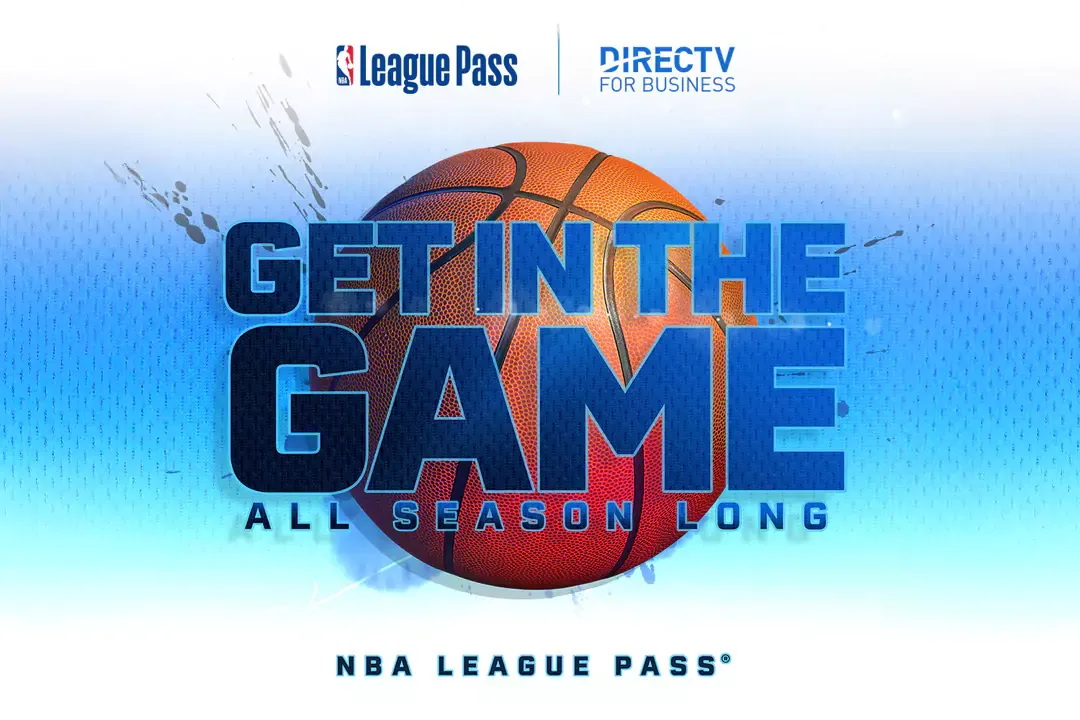 Get in the Game with NBA league pass, and an image of a basketball.